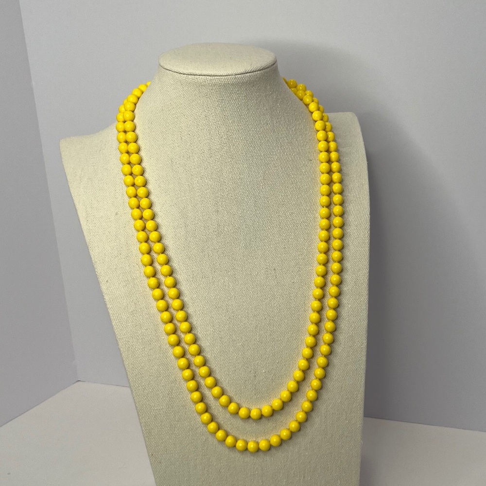 Vintage Light Weight Long Strand Yellow Acrylic Bead Necklace